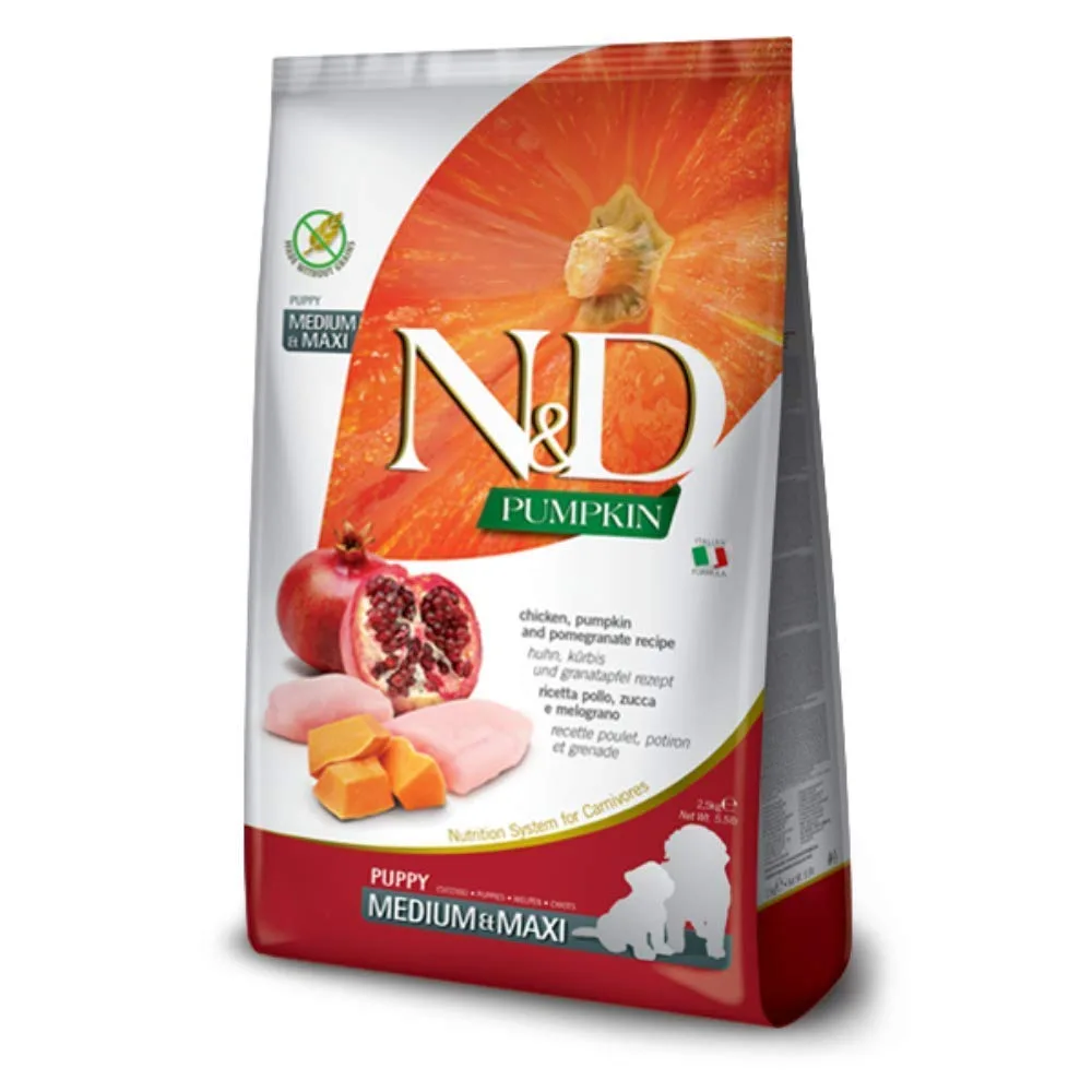 Farmina N&D Pumpkin Chicken & Pomegranate Grain Free Dry Puppy Food - Medium & Maxi Breed