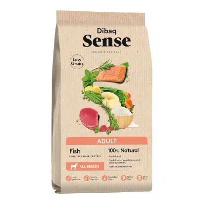 DIBAQ Sense Adult Dog Low Grain Fish Food with Fresh Fruits & Vegetables and Prebiotic Herbs Protein Balanced Nutrition